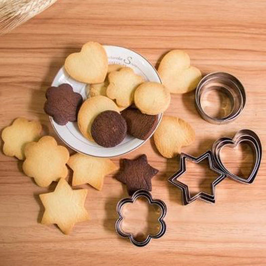 12 Pcs Set Stainless Steel Cookies Cutter Biscuit Diy Mold Star Heart Round Flower Shape Mould Baking Tools