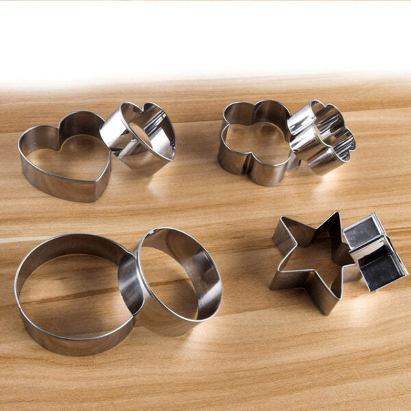 12 Pcs Set Stainless Steel Cookies Cutter Biscuit Diy Mold Star Heart Round Flower Shape Mould Baking Tools