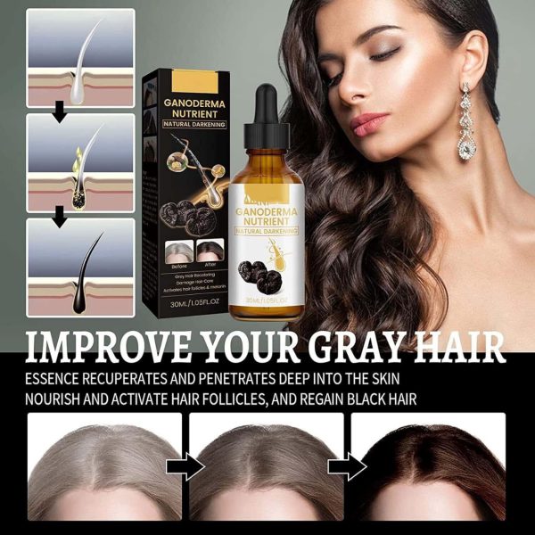 Anti-greying Hair Serum, Dark Serum For Hair, Organic Ganoderma, Inverted Essence For Grey Hair, Darkens Your Hair Naturally Without Damaging.