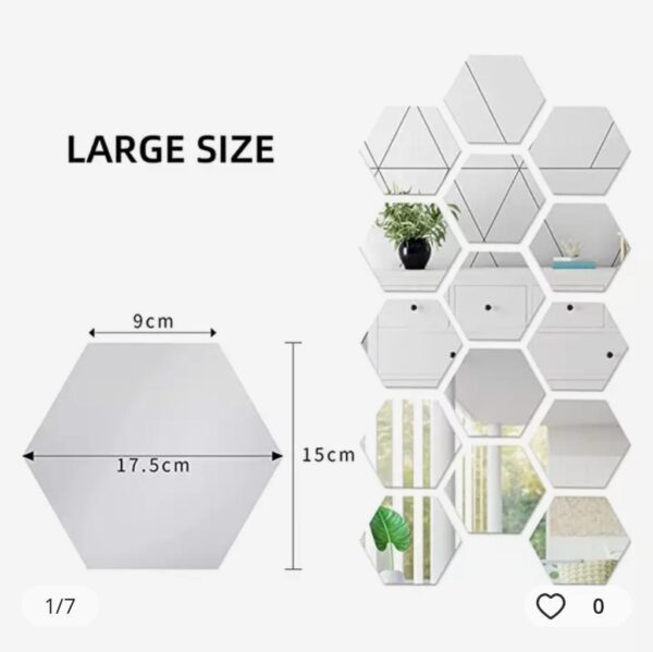 Hexagon Shape Acrylic Mirror Wall Stickers (12 Pc Set)