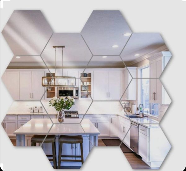 Hexagon Shape Acrylic Mirror Wall Stickers (12 Pc Set)