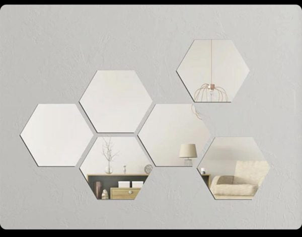 Hexagon Shape Acrylic Mirror Wall Stickers (12 Pc Set)