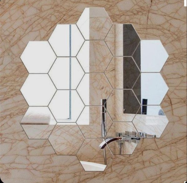 Hexagon Shape Acrylic Mirror Wall Stickers (12 Pc Set)