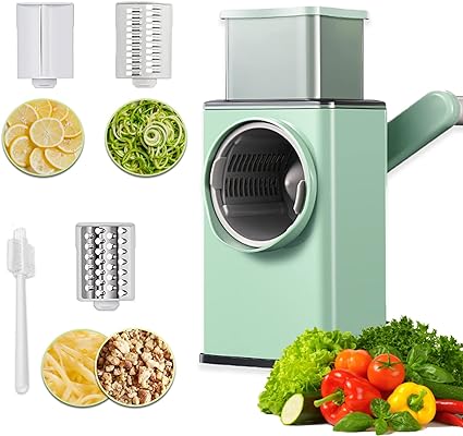 Multifunctional Storm Vegetable Cutter Manual Rotary Cheese Grater Shredder – Wider Hopper Round Mandolin Drum Slicer Cutter For Kitchen